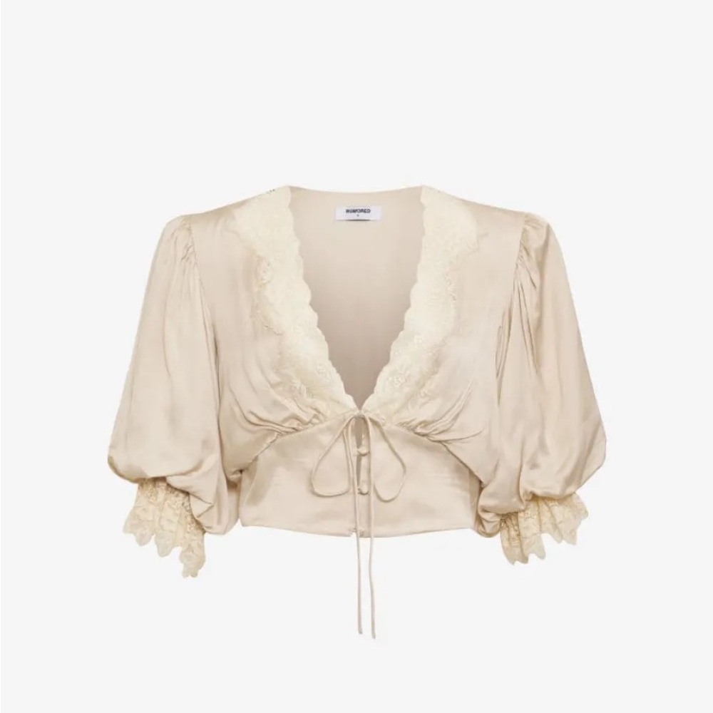 Rumored Cream Lace Trim Blouse